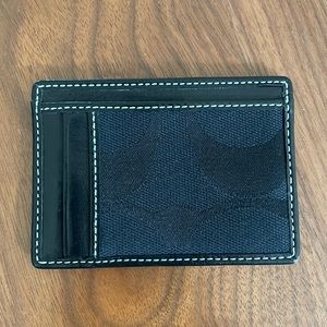 COACH Slim Flat Leather Card Case / Wallet in Denim Blue & Black EUC